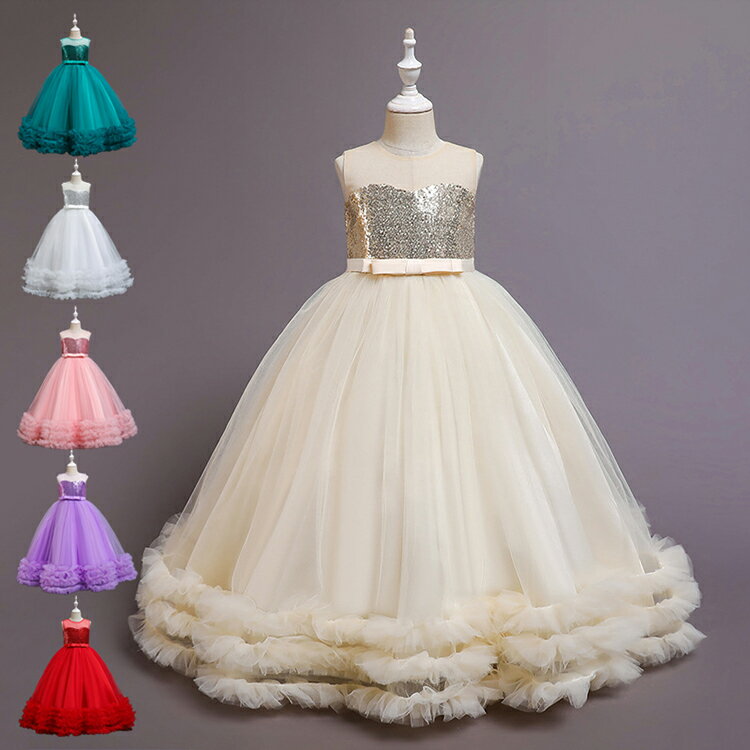 Rakuten - 子供ドレス フォーマル ピアノ発表会 キッズ ジュニアドレス 子供服 女の子 ワンピース 七五三 結婚式 120cm-160cm 子どもドレス ジュニアドレス ホワイト シャンペン