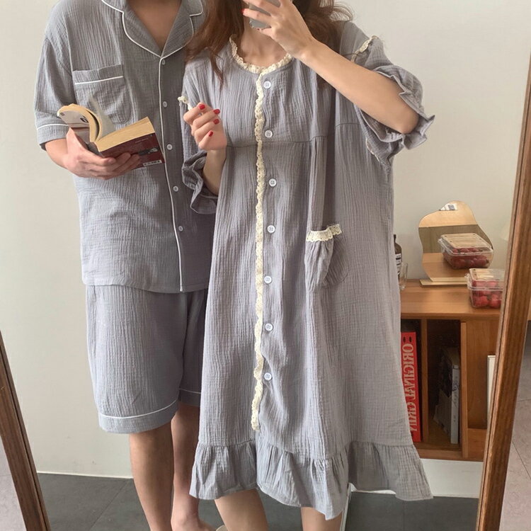 Cotton - パジャマ ペアパジャマ カップルパジャマ 大きいサイズ レディース メンズ ルームウェア 半袖 上下セット ナイトウェア 部屋着 ギフト セットアップ 春夏 上品 彼氏 彼女 お揃い お祝い 寝間着 寝巻き 前開き