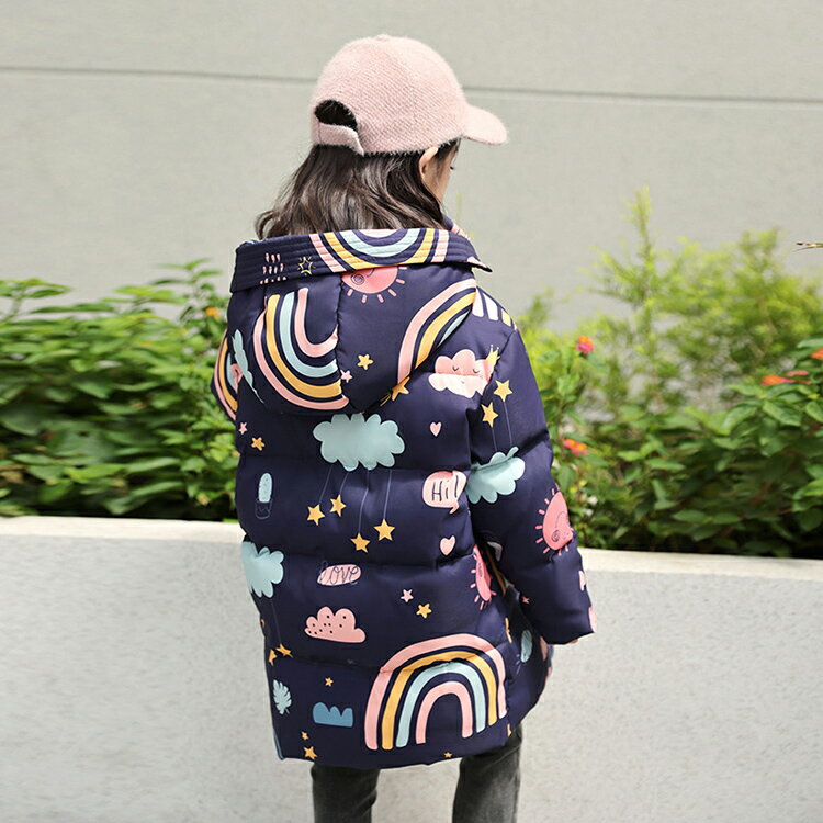 ダウンコート キッズ 虹柄 軽量 防寒抜群 ジュニア 子供服 女の子 撥水加工 ダウンジャケット ロング 通学 キッズ服 防寒 秋冬 ジャケット 防寒保温効果抜群のあったかジャケット