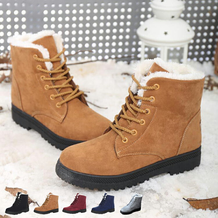 ショートブーツ 編み上げ レースアップ 冬 ボア スノーブーツ おしゃれ ファー　ムートンブーツ スエー..