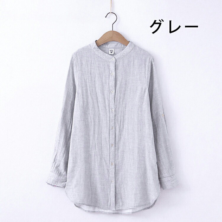 ガーゼ シャツ チュニック ダブルガーゼ レディース 2重ガーゼ ブラウス 綿100％ ガーゼシャツ 柔らか 羽織り コットン ライトアウター スタンドカラー トップス 長袖 チェック柄 プレゼント 母の日 送料無料