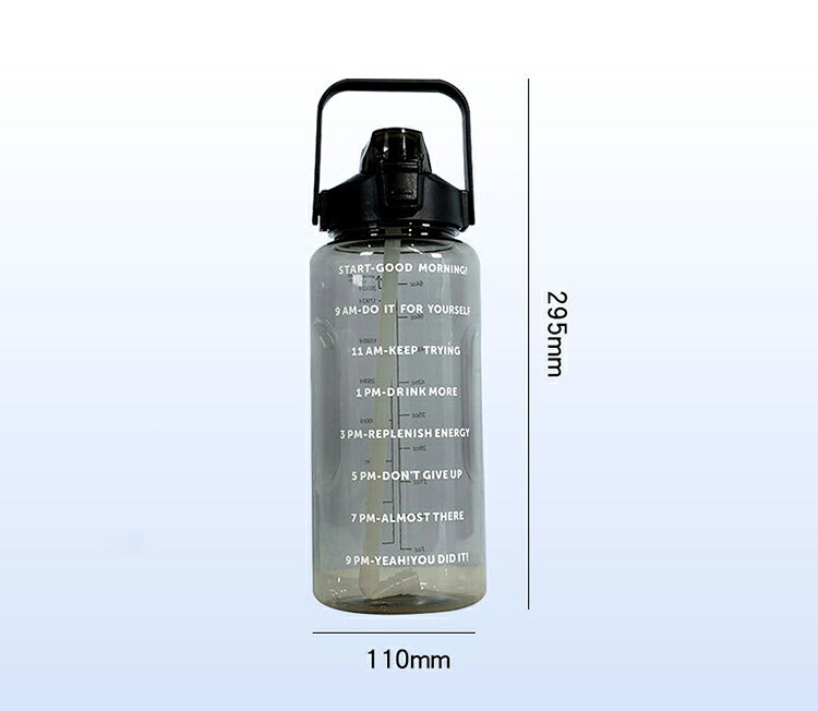 ウォーターボトル 2リットル 水筒 2リットル 2l 目盛り ストロー付き タイムマーカ...