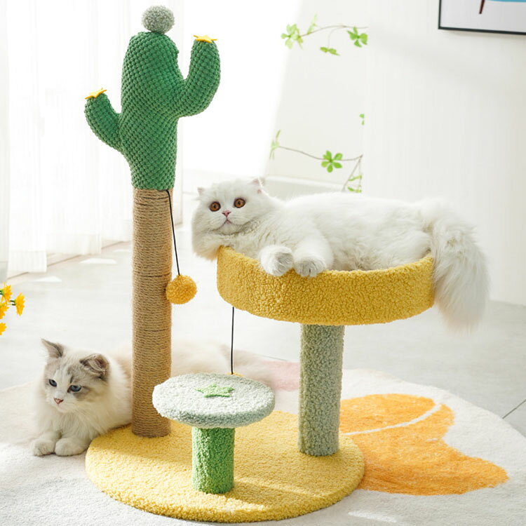 lanmanyaの猫 多機能キャットタワー 爪とぎ 人気 サボテン ジャンプ台 サイザル麻巻き ねこ つめとぎ ネコ 爪とぎポール 爪研ぎ 爪みがき キャットツリー 猫用品 ペット用 可愛い 毛玉付き おもちゃ プレゼント ギフト｜アングル2