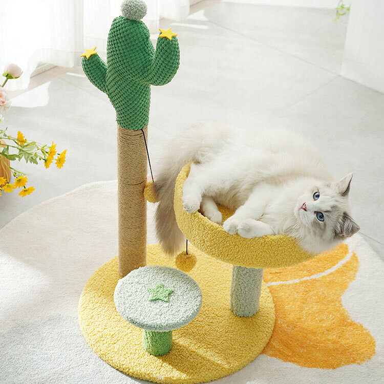 lanmanyaの猫 多機能キャットタワー 爪とぎ 人気 サボテン ジャンプ台 サイザル麻巻き ねこ つめとぎ ネコ 爪とぎポール 爪研ぎ 爪みがき キャットツリー 猫用品 ペット用 可愛い 毛玉付き おもちゃ プレゼント ギフト｜アングル3