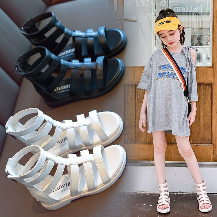 Rakuten - 子供靴 キッズサンダル 女の子 滑り止め 軽く オシャレ 歩きやすい 子供サンダル 子ども靴 キッズ グラディエーターサンダル 2色 26 27 28 29 30 31 32 33 34 35 36 37