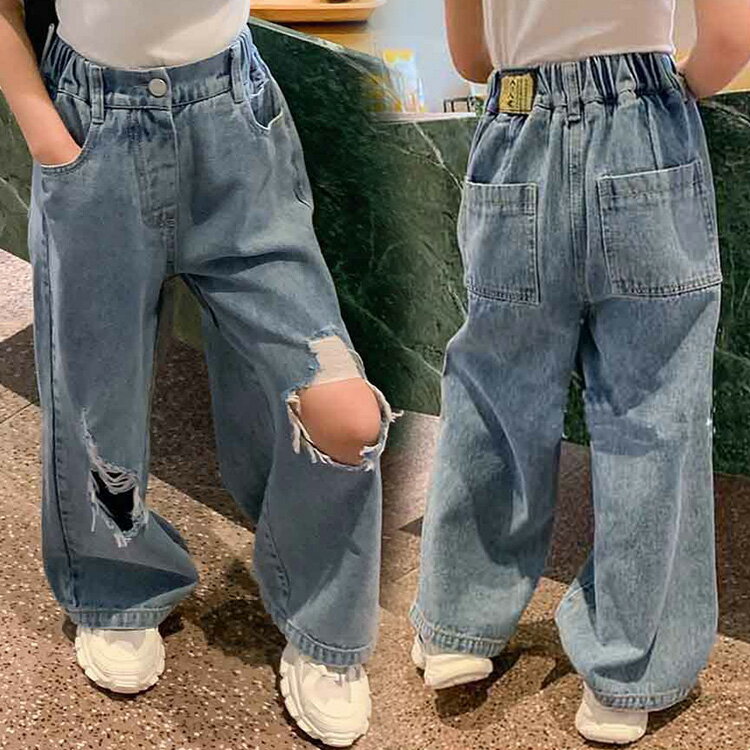 Denim - 子供服 ジーンズ ボトムス 女の子 長ズボン ガウチョパンツ 春夏 ジーパン カジュアル おしゃれ きれいめ 通学 卒園式 卒業式 入学式 小学生 中学生