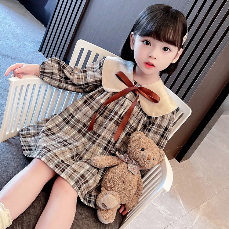 学院風ワンピース 女の子 長袖 子供服 可愛い チェック ワンピース リボン 結婚式 発表会 お洒落 キッズ ワンピース きれいめ 通学 入学式 卒業式 通学 小学生 子供 キッズ ベビー 90 100 110 120 130