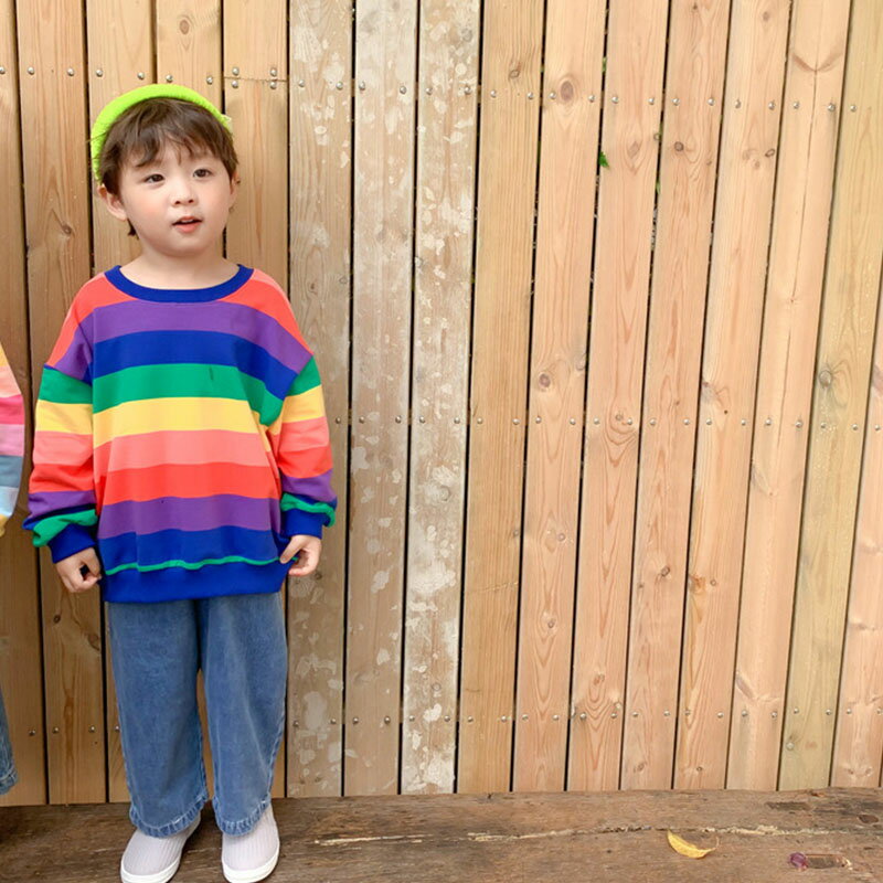 Tシャツ キッズ 長袖 女の子 男の子 綿100% 可愛い おしゃれ ゆったり ことも服 通学 ジュニア服 虹色 虹柄 丸首 子供服 カジュアル パーカー 春夏 新品 トップス 小学生 中学生 卒業式 入学式 80 90 100 110 120 130 140