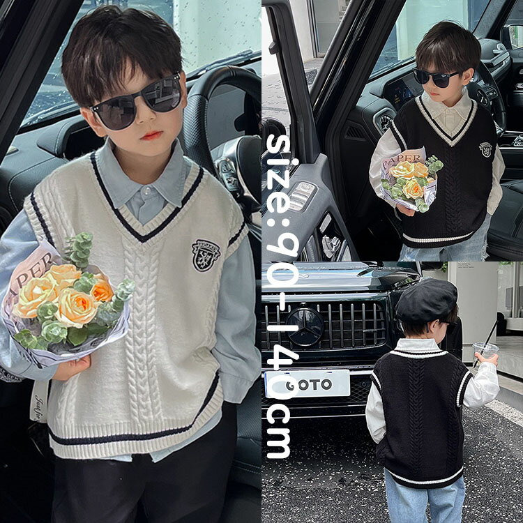 【送料無料】 子供服 ニットベスト 男の子 ベビー キッズ ノースリーブ セーター 学院風 韓国風 秋冬 あったか トップス おしゃれ 人気 カッコイイ ゆったり 通学 子ども服 ジュニア服 卒業式 入学式 卒園式 入園式 小学生 中学生 2色