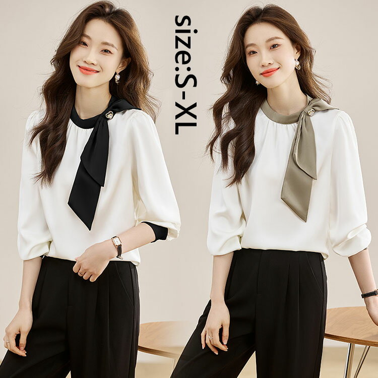 ブラウス レディース オシャレ 春夏 40代 30代 50代 ブラウス シフォンブラウス 長袖 ブラウス 着痩せ ブラウス オフィス 韓国風 通勤 OL リボン 大人 シャツ ゆったり エレガント カジュアル ウエア トップス 2色