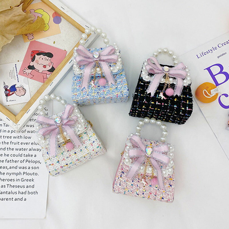 Rakuten - ミニバッグ 子供バッグ 可愛い リボン ベビー 女の子 小さめ キッズバッグ ショルダーバッグ INS 撮影用 ギフト プレゼント 誕生日 お祝い 幼稚園 保育園 4色