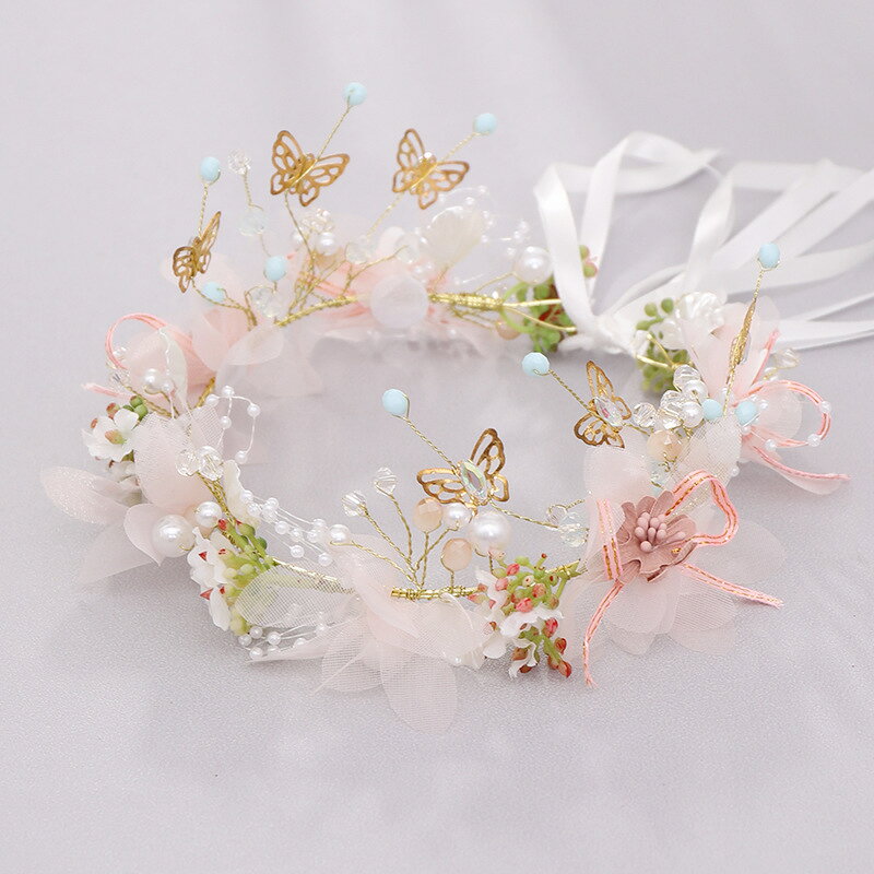 lanmanyaの子供髪飾り 花 リーフ パール 小花モチーフ カチューシャ ウエディング ヘッドドレス フラワーティアラ 女の子用 髪飾り 子供 ピアノ発表会 ヘアアクセサリ 子供髪飾り 花 リーフ パール 小花モチーフ カチューシャ｜アングル3