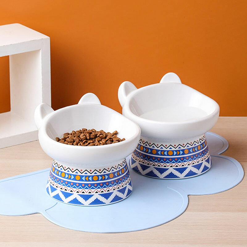lanmanyaの【送料無料】猫用 食器 傾斜 ペット用ボウル セラミック製 えさ台 ペット用 陶器 猫 食器 高さ おしゃれ 可愛い ペット用 フードボウル 餌入れ エサ入れ 水飲み 水入れ 水台 ボウル お皿 ご飯皿 セラミック製ボウル 食べやすい 小型犬 犬 雑貨 犬用｜アングル3