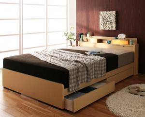 ベッド ダブル 収納ベッド 照明・棚付き 国産ポケットコイルマットレス付き