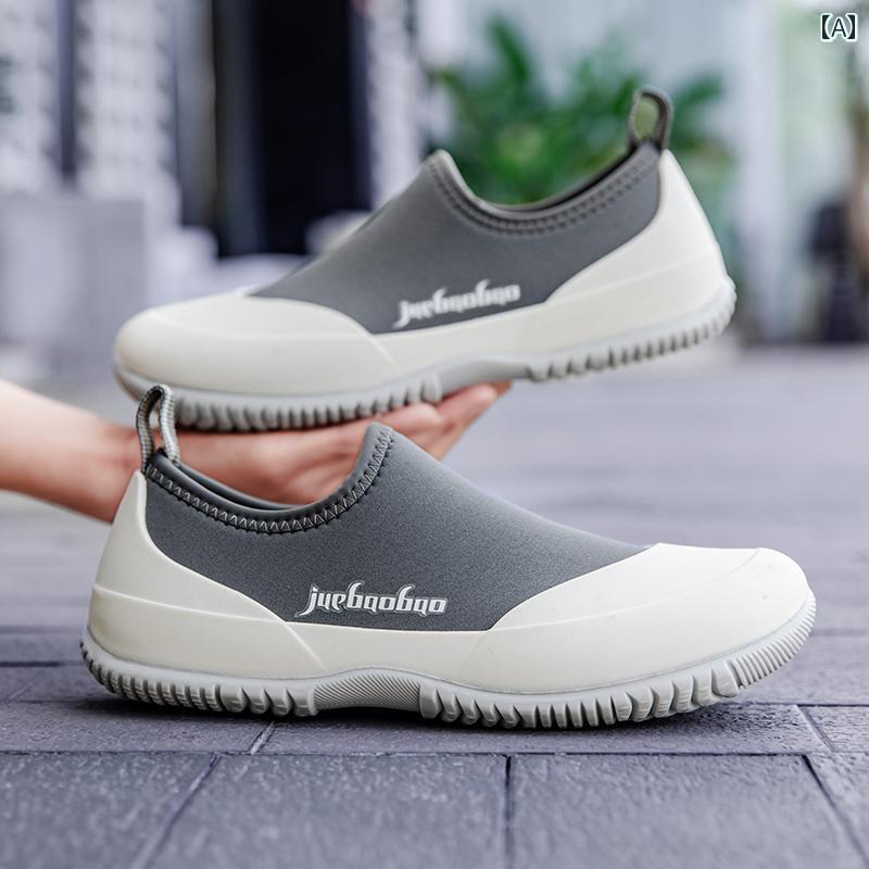 レインシューズ メンズ 防水 おしゃれ Muer ショート レインブーツ メンズ ローカット ファッション チューブ フラットウォーター シューズ 滑り止め 耐摩耗 防水 ゴム製 カバー