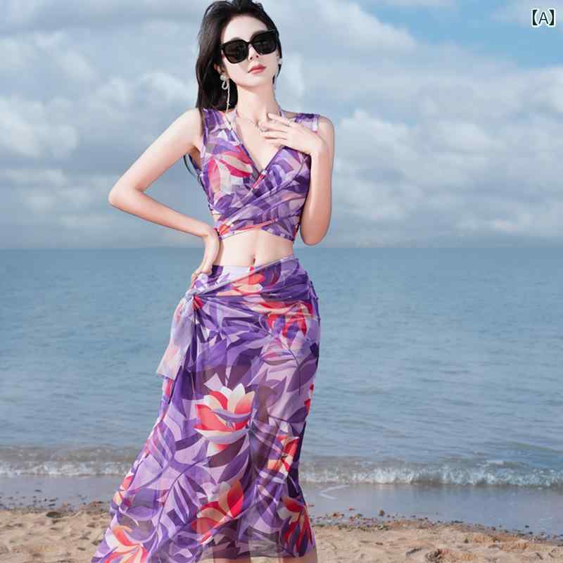 レディース ガーリー 水着 ビキニ 【 Summer Love】 海辺の ビーチ 水着 レディース スプリット ビキニ 3点 セット ネット 旅行