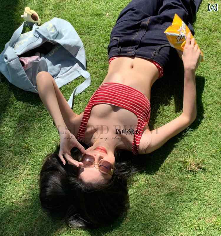 水着 ビキニ エレガント レトロ 赤い ストライプの スクエアネック スリム スプリット 水着 レディース 2025夏の ビーチ ハイ フォーク..