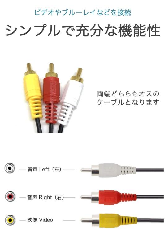 wumio AVケーブル ビデオケーブル 1.5m 赤白黄 ピンプラグ 3ピン RCAケーブル オス...