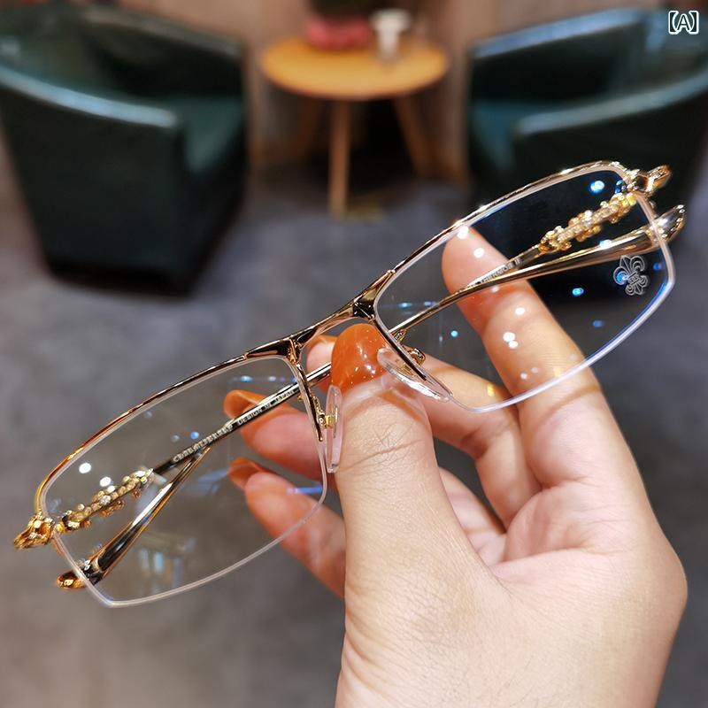 眼鏡 PC眼鏡 Jiandan Luoxin メガネ フレーム メンズ ビジネス ハーフ シンプル 韓国 大きい 近視用 レ..