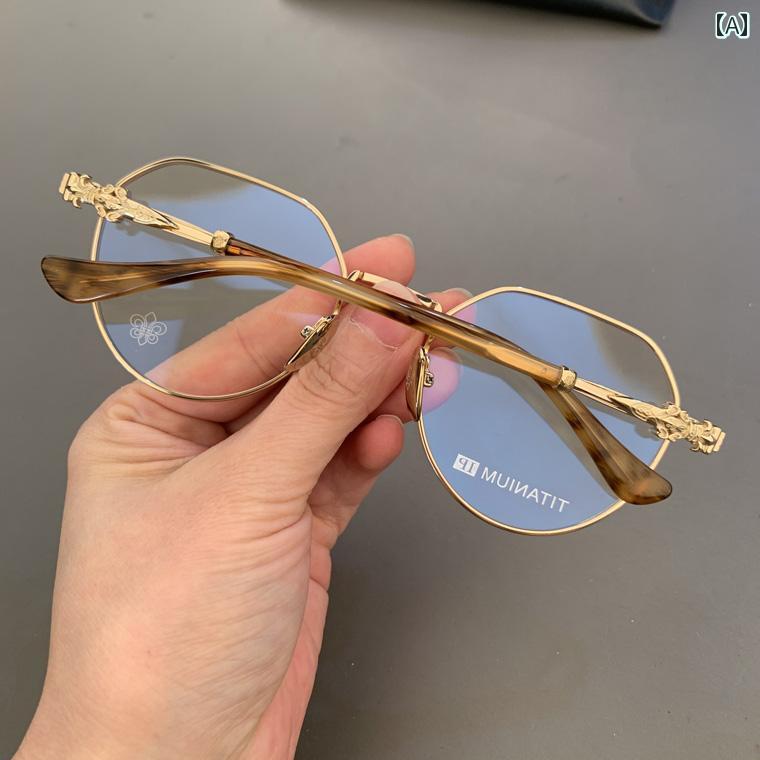 眼鏡 PC眼鏡 Mike Xin Luo メガネ フレーム チタン 軽量 多角形 レトロ ラフ エッジ 高度 近視 フラッ..