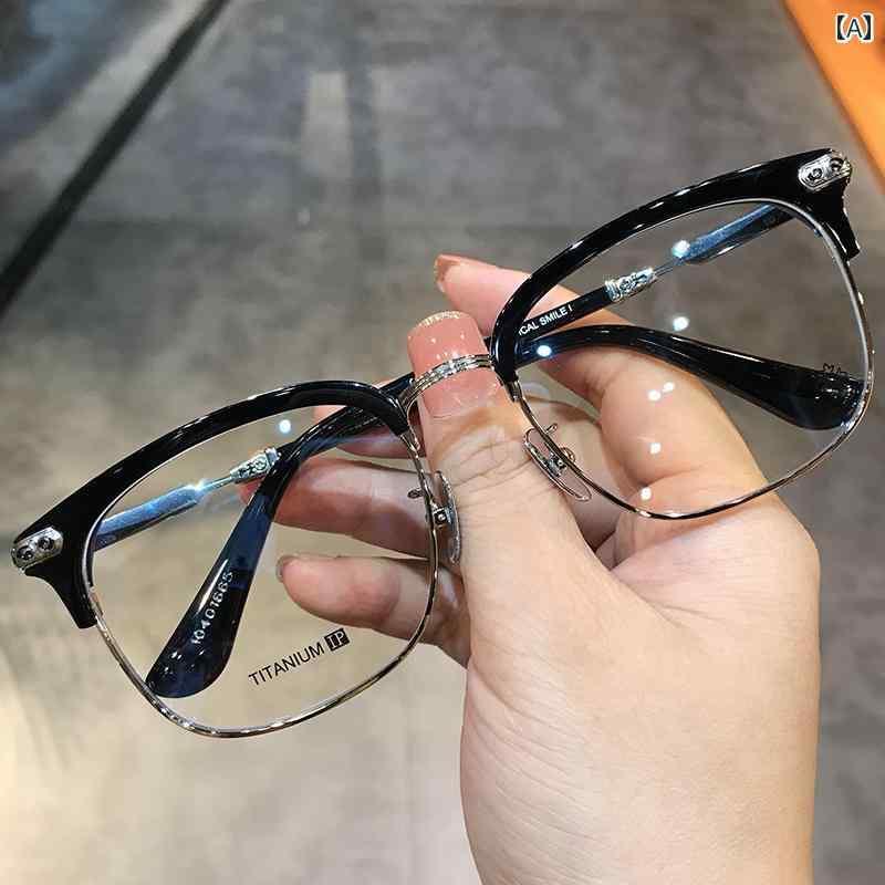眼鏡 PC眼鏡 ジェーン ダン ルーの メガネ フレーム レトロ 軽量 チタン フレームな ラージ ハーフ ア..