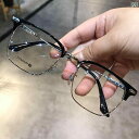 眼鏡 PC眼鏡 Jian Danluo メガネ フレーム メンズと レディース チタン 軽量 ハーフ 大きい 顔 幅広 近視 ブルー ライト カット