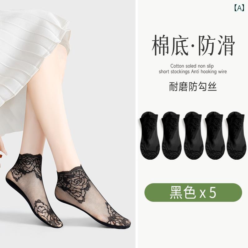 ストッキング 靴下 レディース ショート 綿 底 ストッキング レディース レース 夏 ラン シャ 薄手 ボ..