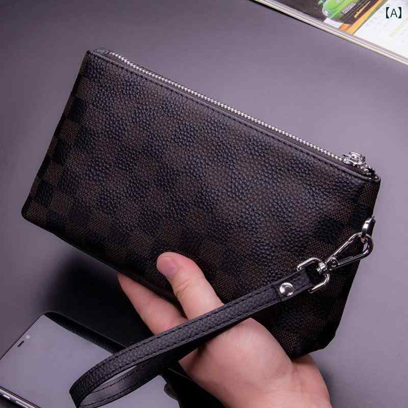 クラッチバッグ メンズ おしゃれ 革 クラッチバッグ メンズ ハンドバッグ チェック 柄 ファッション カジュアル ビッグ スマートフォン バッグ ソフト 牛革