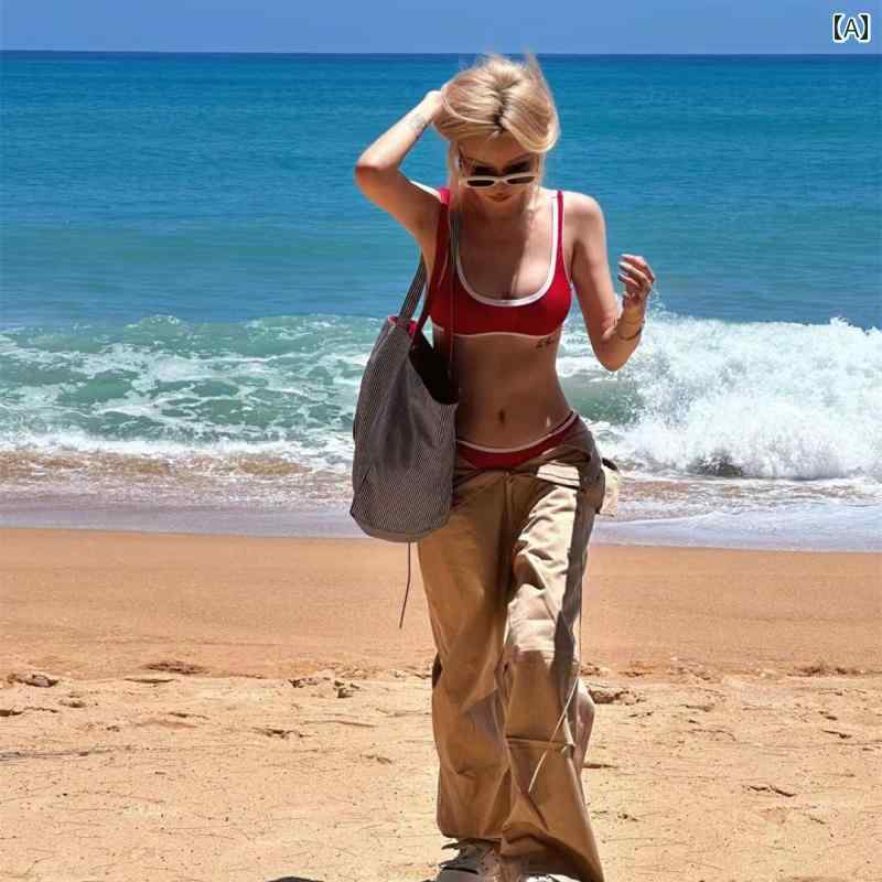 水着 ビキニ レディース セクシー 水着 女性 2025 ビキニ 赤と 白の コントラスト 三角 小さい 胸の 休..