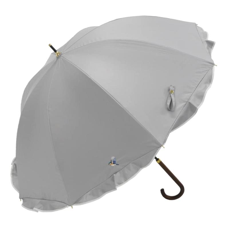 [シノワズリーモダン]日傘 晴雨兼用傘 長がさ 折りたたみ レディース フリル 完全遮光 1級遮光 UVカット 刺繍