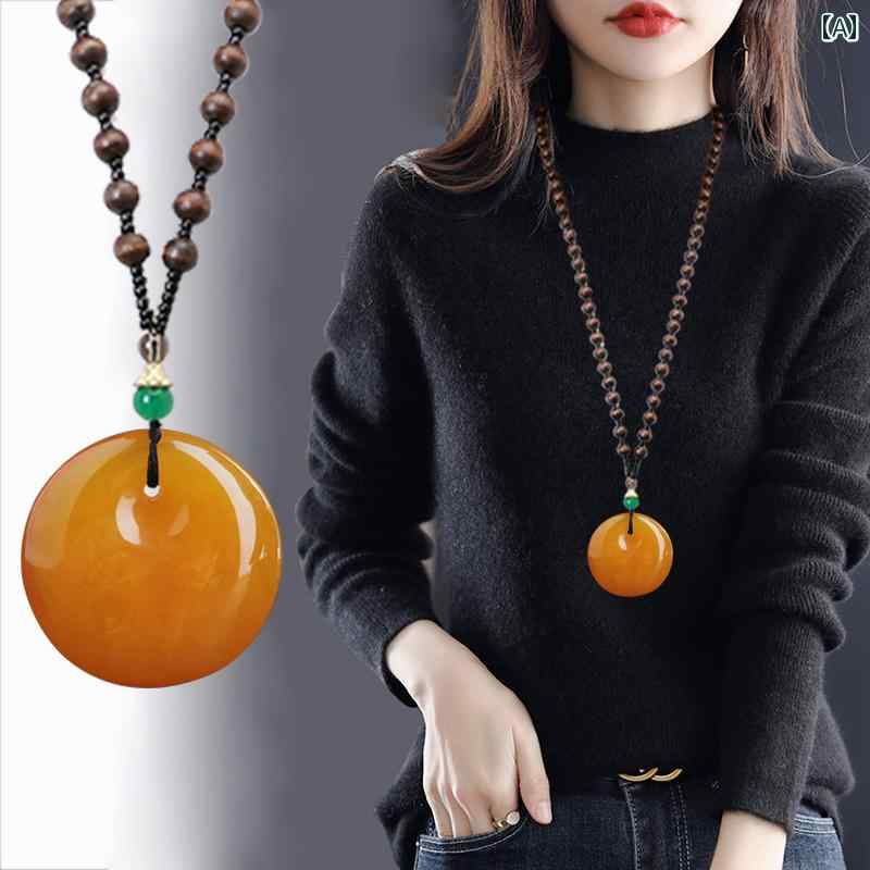 ネックレス メンズ レトロ 古風 蜜蝋 ペンダント ネックレス ピース バックル 幸運 ひょうたん ロング ..