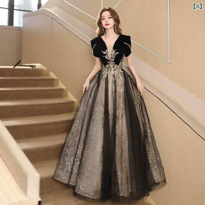 エレガント ドレス パーティードレス フランスの イブニングドレス 宮殿 ブラック ライト 高級 ホスト ..