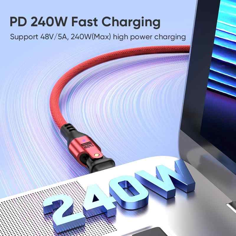 PD 240W USB Type C ケーブル USB-C to USB-C L字型 540°回転可【1.8M+1.8M】5A急速充電 データ転送可 タイプc 充電ケーブル AndroidなどType-C機種対応 (1.8m*2) 2