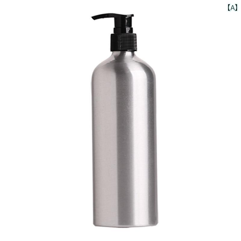 おしゃれな 詰め替え用 ボトル アルミ シャンプー プッシュ 式 ボトル 化粧 品 ハンドソープ シャワージェル エッセンシャルオイル ローション大容量 メタル