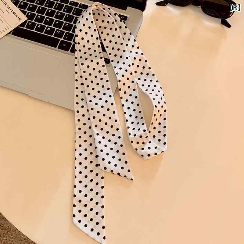 LAONsChoiceのスカーフ リボン おしゃれ 女性用 ポルカドット ロング シルクスカーフ 2025 春夏 万能 リボン アクセサリー ネクタイ 高級 スモール スカーフ｜アングル2