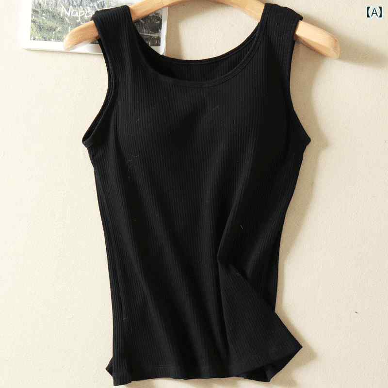 キャミソール シンプル レディース 胸 パッド 付き 無地 コットン レディース ベスト ブラなし カップ ..