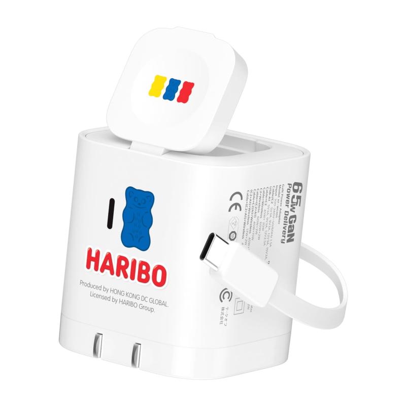 HARIBO 65W Wall Charger with Apple Watch Charging, Retractable Cable