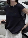 ノースリーブ ニット 女性用 夏の レディース 黒の 薄手 氷の シルクニット ベスト 高級 ゆったりした ノースリーブ Tシャツ アウターウェア
