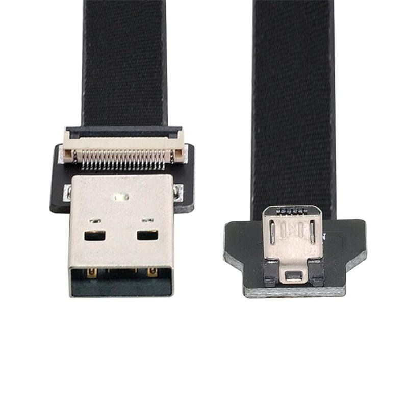 xiwai ダウンアングル USB 2.0 タイプ A オス - マイクロ USB 5 ピン オス データ フラット スリム FPC ケーブル (FPV、ディスク、電話用)