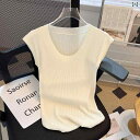 ノースリーブ ニット 女性用 一流 カット ラベル 婦人服 ビッグ フレンチ ノースリーブベスト セーター レディース 夏 プチスリム シック トップス