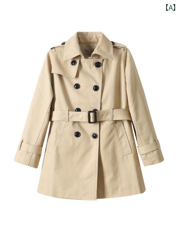 女の子 トレンチコート キッズ ベ ミジ 子供用 ダブルブレスト トレンチコート 秋冬用 スタイリッシュ..