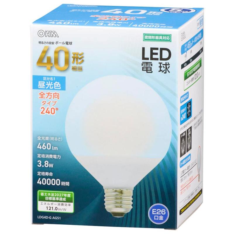 オーム電機 LED電球 ボール電球形 E26