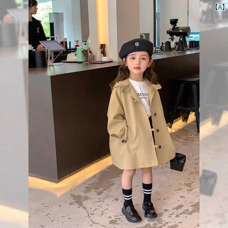 女の子 トレンチコート キッズ 女の子 春秋用の ミドル 丈 ウィンドブレーカージャケット 中型と 大型..