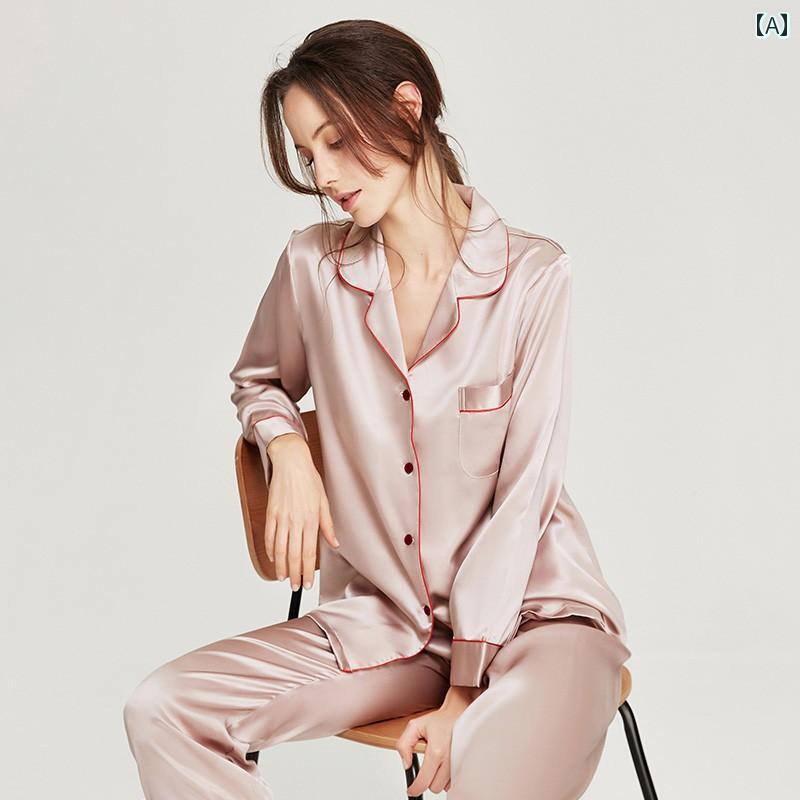 ルームウェア ママ レディース パジャマ シルクパジャマ レディース 春秋 長袖 ツーピース スーツ 100 桑 絹 シルク 夏 スタイルは 家 着と して 着用 できます