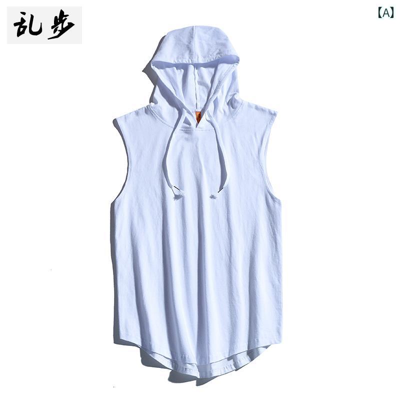 ノースリーブ パーカー フィットネスにも 夏の フィットネス フード付き ベスト アウターウェア 綿 ノースリーブ トップス 個性 スポーツ ウエスト コート メンズ