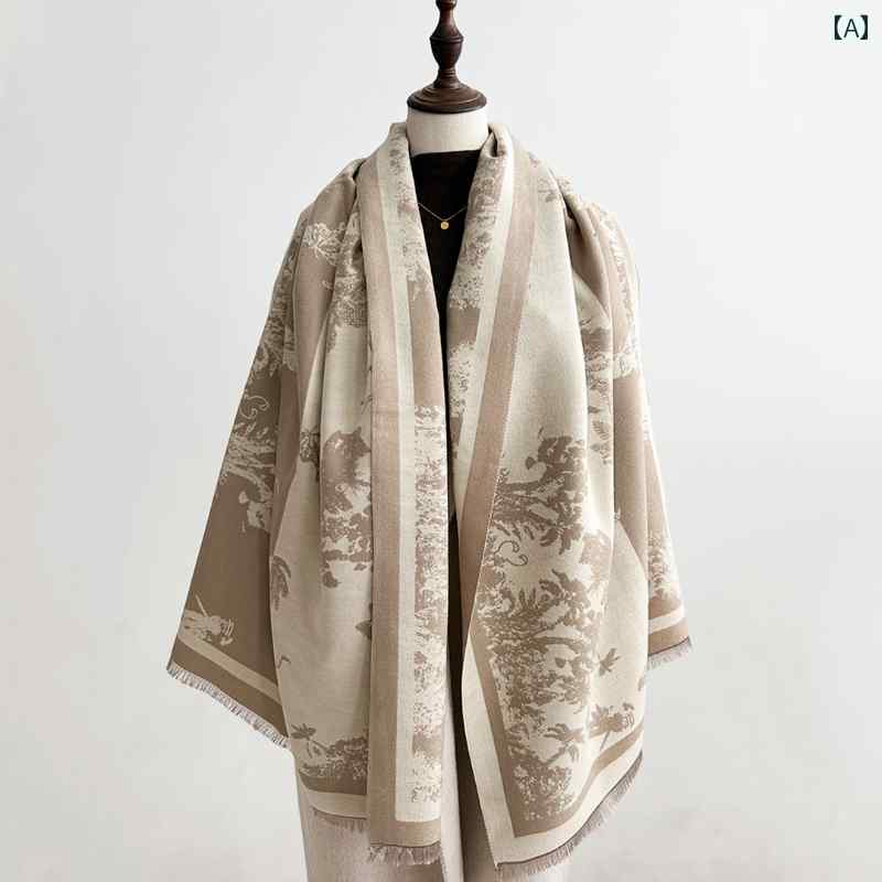 スカーフ エレガント レディース 高級 レトロ ショール 女性用 2025 スカーフ インク ジャカード ケー..
