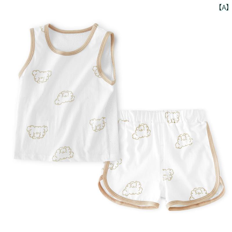 ベビー服 パジャマ 快適 ベビー サマー スーツ 薄手 スプリット ベスト 子供用 コットン ボーイ ショーツ パジャマ ホームウェア 夏服
