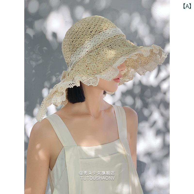 麦わら帽子 日焼け防止 レディース ハゲ ガール 麦わら 帽子 レディース 夏の ビーチ 旅行 屋外 日焼け..