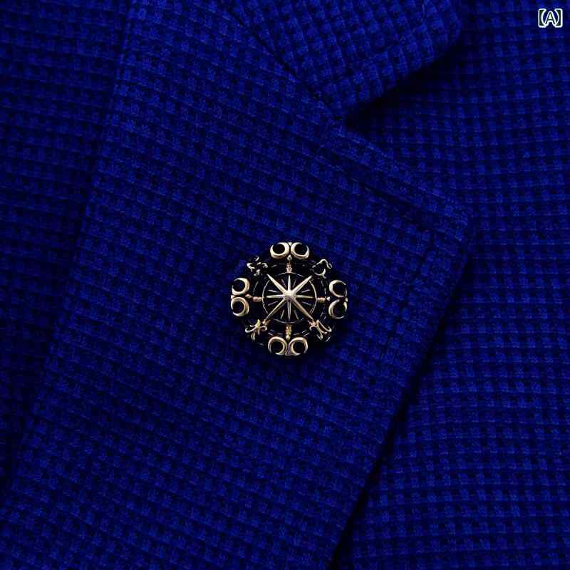 スタイリッシュ カフスボタン 男性用 メンズ ブローチ スーツ 金 メッキ ナビゲーター コンパス ゴールドと シルバー レトロ タイ ピン コサージュ レディ...