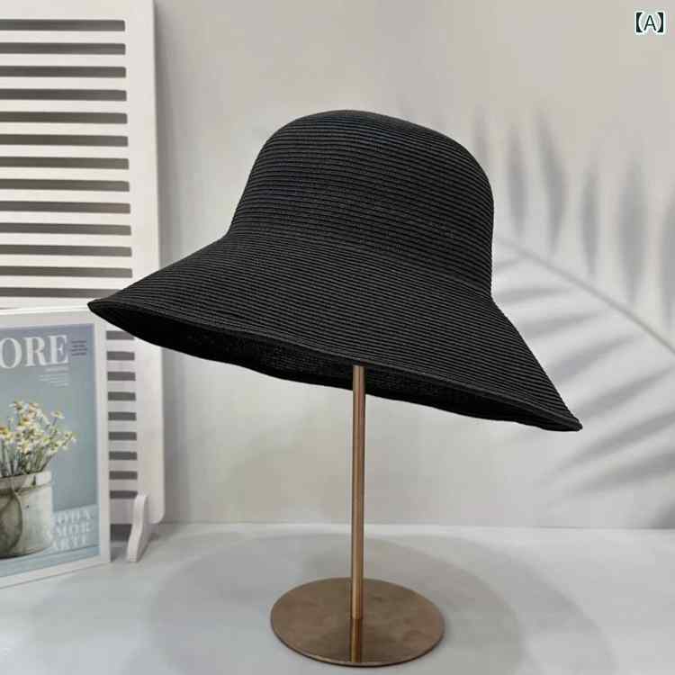 麦わら帽子 日焼け防止 レディース レディース ビーチハット 夏用 折りたたみ 式 バケーション バケット ハット ネット フレンチ 風 つば 広 麦わら 帽子